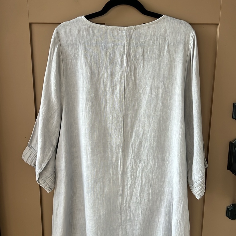 Lungo L’arno 1X 100% Linen Light Gray Lagenlook Boho Shift Long Tunic - Picture 7 of 9